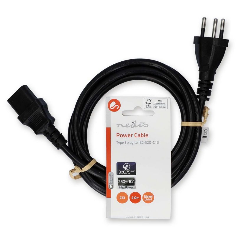 Napájecí kabel | CH Typ 12 | IEC-320-C13  CEGL11200BK20 - obrázek č. 2