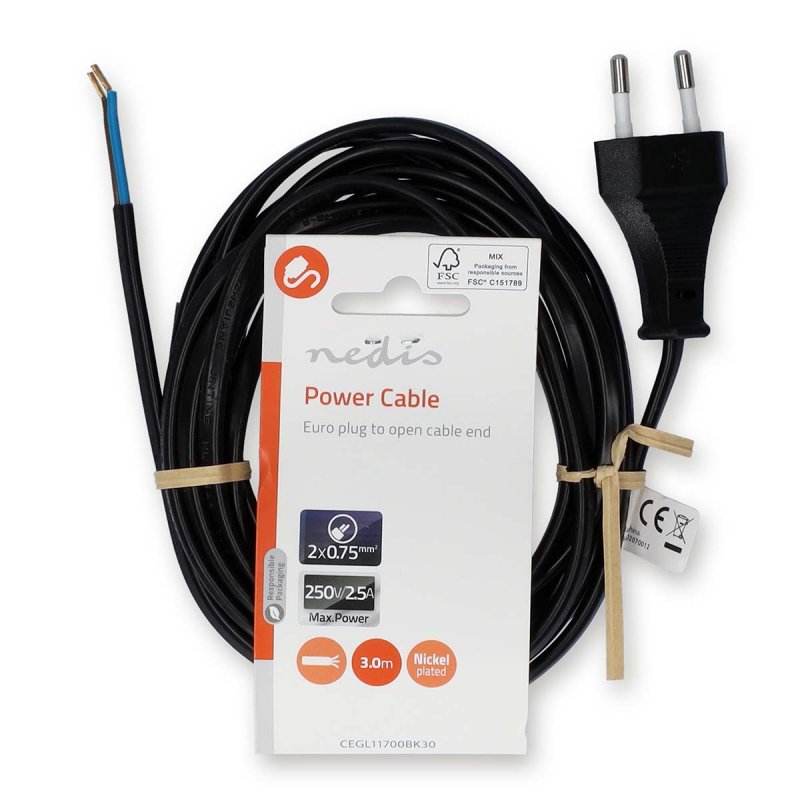 Napájecí kabel | Euro Male | Open  CEGL11700BK30 - obrázek č. 2