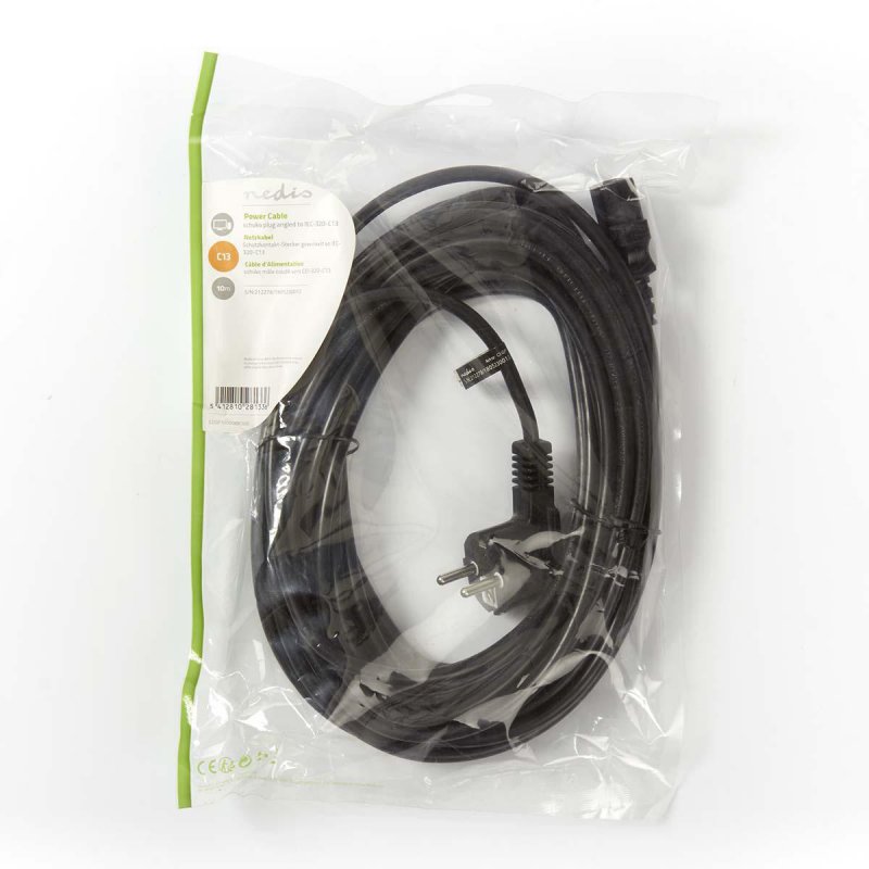 Napájecí kabel | Typ F Zástrčka | IEC-320-C13 | Úhlový | Přímý | Poniklované | 10.0 m | Kulatý | PVC | Černá | Obálka - obrázek č. 3