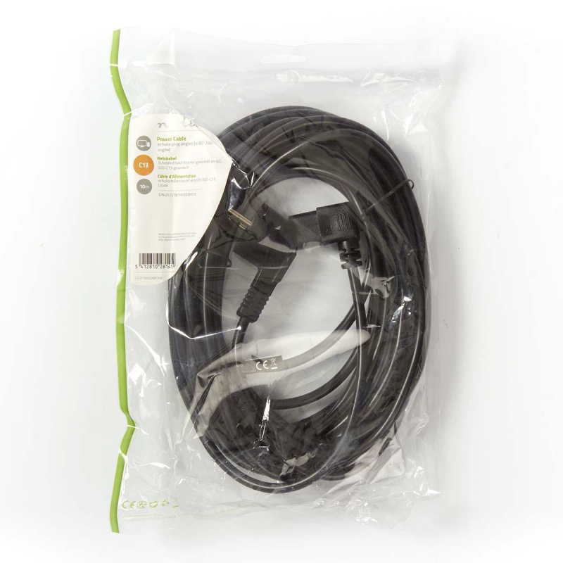 Napájecí kabel | Typ F Zástrčka | IEC-320-C13 | Úhlový | Úhlový | Poniklované | 10.0 m | Kulatý | PVC | Černá | Obálka - obrázek č. 3