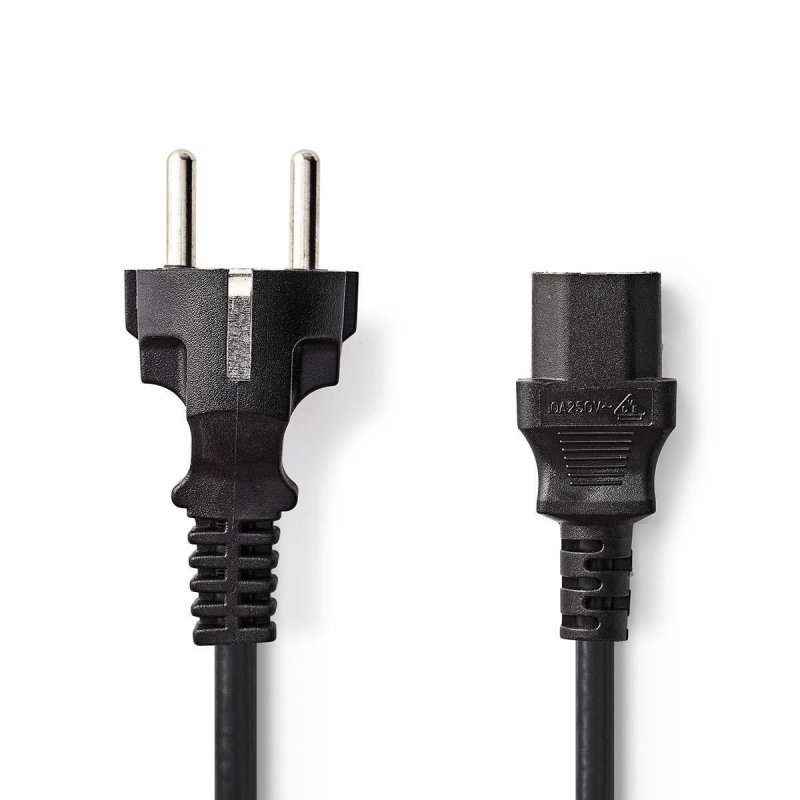Napájecí kabel | Typ F Zástrčka | IEC-320-C13 | Přímý | Přímý | Poniklované | 2.00 m | Kulatý | PVC | Černá | Obálka - obrázek produktu