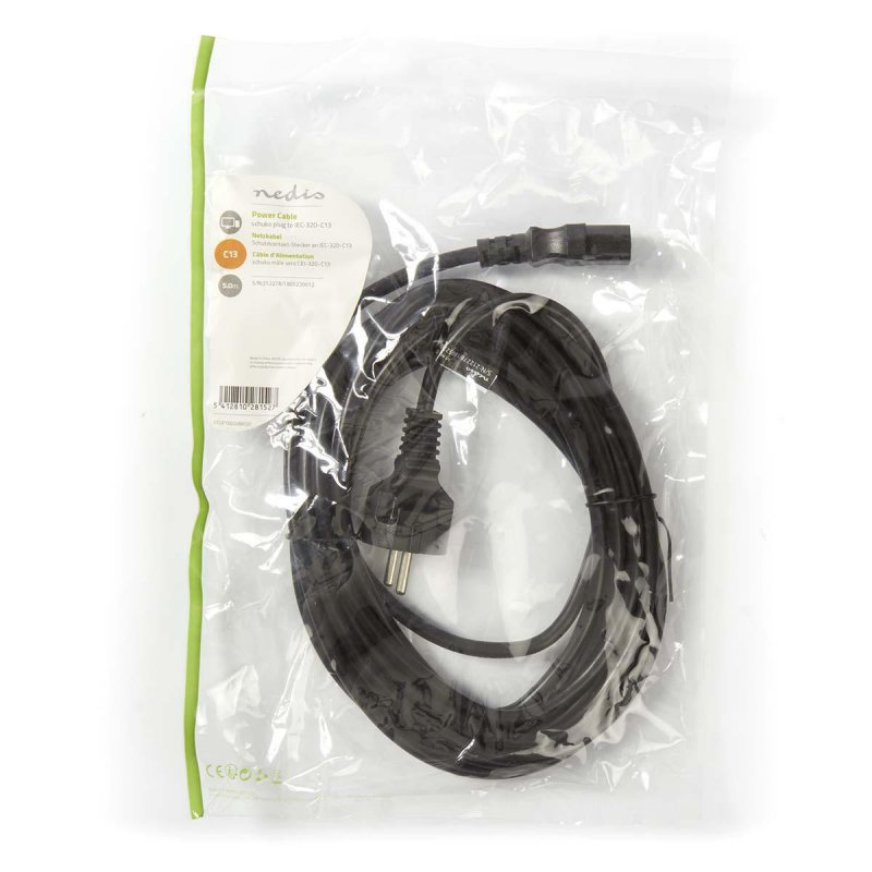 Napájecí kabel | Typ F Zástrčka | IEC-320-C13 | Přímý | Přímý | Poniklované | 5.00 m | Kulatý | PVC | Černá | Obálka - obrázek č. 3
