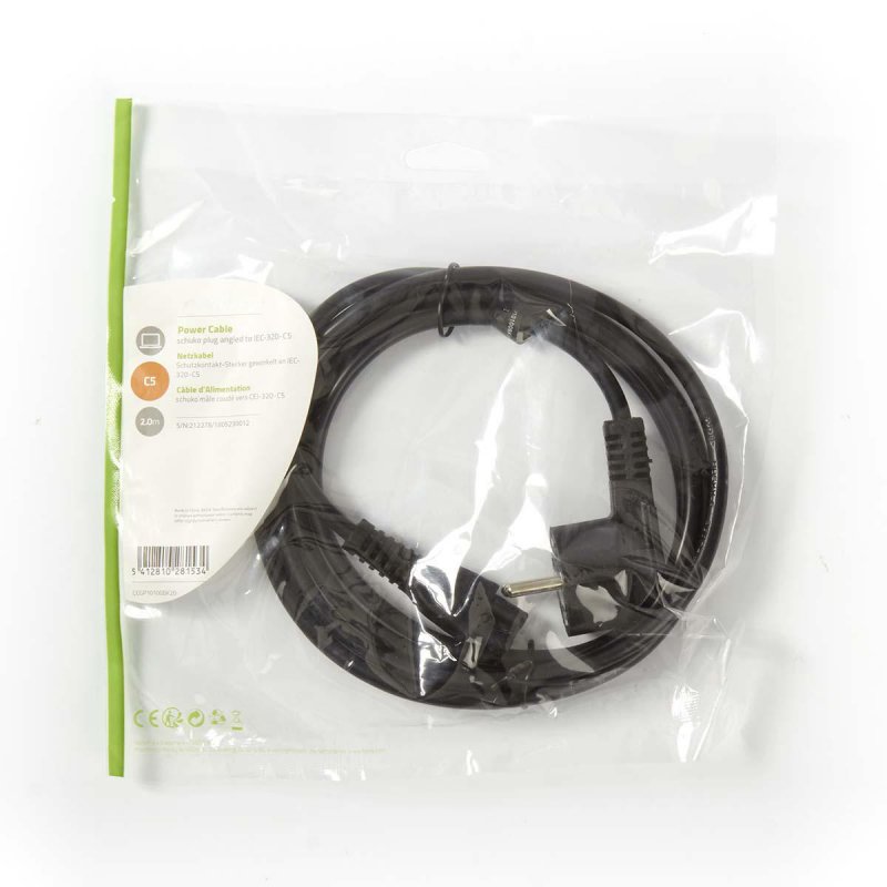 Napájecí kabel | Typ F Zástrčka | IEC-320-C5 | Úhlový | Přímý | Poniklované | 2.00 m | Kulatý | PVC | Černá | Plastový Sáček - obrázek č. 3