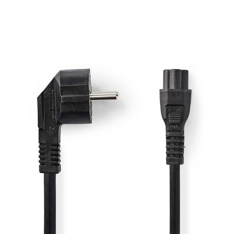Napájecí kabel | Typ F Zástrčka | IEC-320-C5 | Úhlový | Přímý | Poniklované | 2.00 m | Kulatý | PVC | Černá | Plastový Sáček - obrázek produktu
