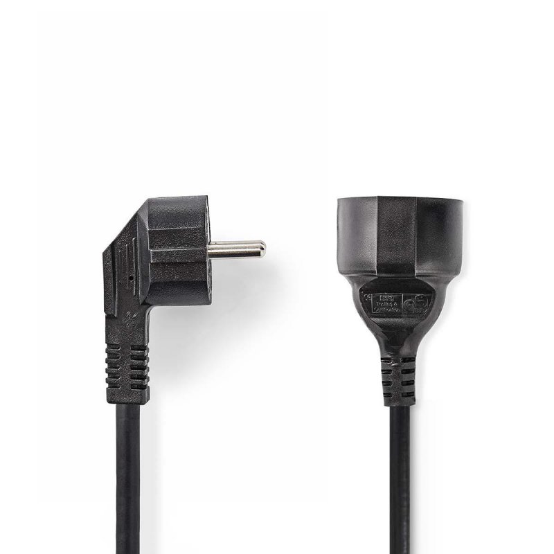 Napájecí kabel | Typ F Zástrčka | Typ F Zásuvka | Úhlový | Přímý | Poniklované | 2.00 m | Kulatý | PVC | Černá | Obálka - obrázek produktu