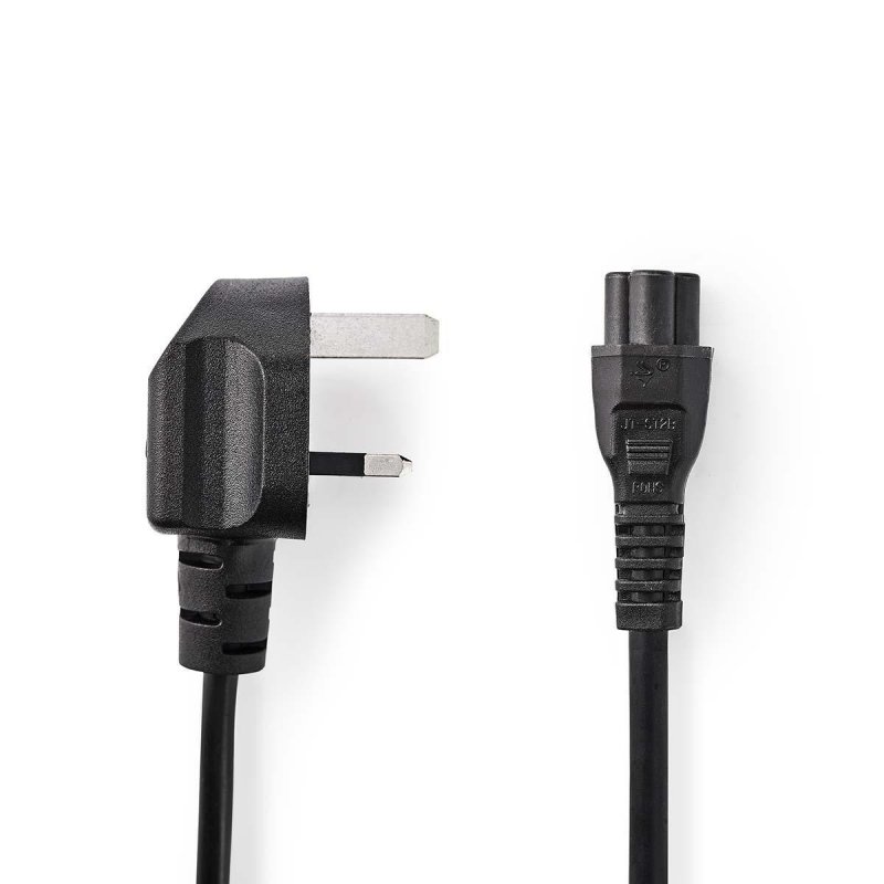 Napájecí kabel | UK Zástrčka | IEC-320-C5 | Úhlový | Přímý | Poniklované | 2.00 m | Kulatý | PVC | Černá | Plastový Sáček - obrázek produktu
