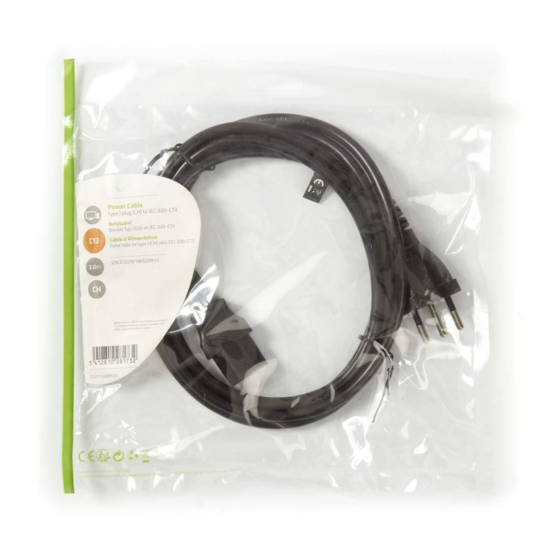 Napájecí kabel | CH Typ 12 | IEC-320-C13 | Přímý | Přímý | Poniklované | 2.00 m | Kulatý | PVC | Černá | Obálka - obrázek č. 3