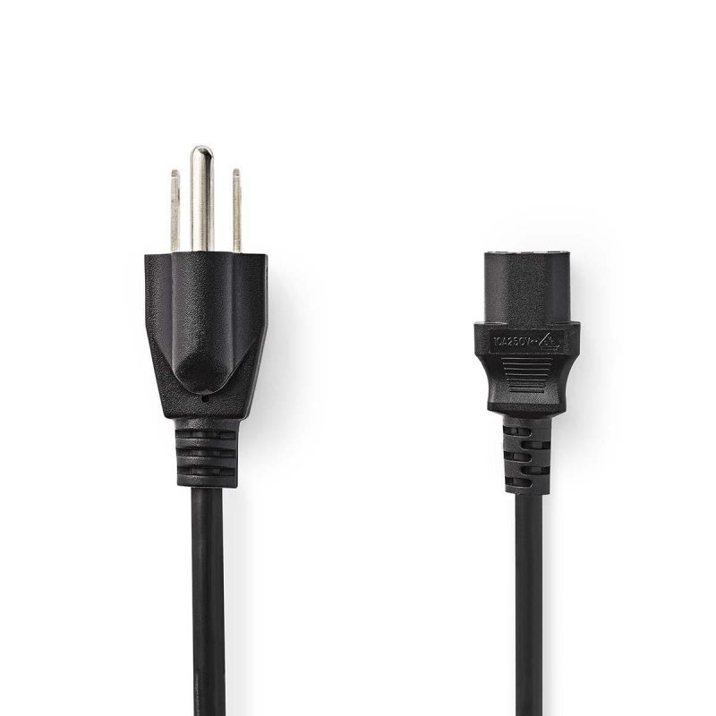 Napájecí kabel | USA Zástrčka | IEC-320-C13 | Přímý | Přímý | Poniklované | 2.00 m | Kulatý | PVC | Černá | Obálka - obrázek produktu