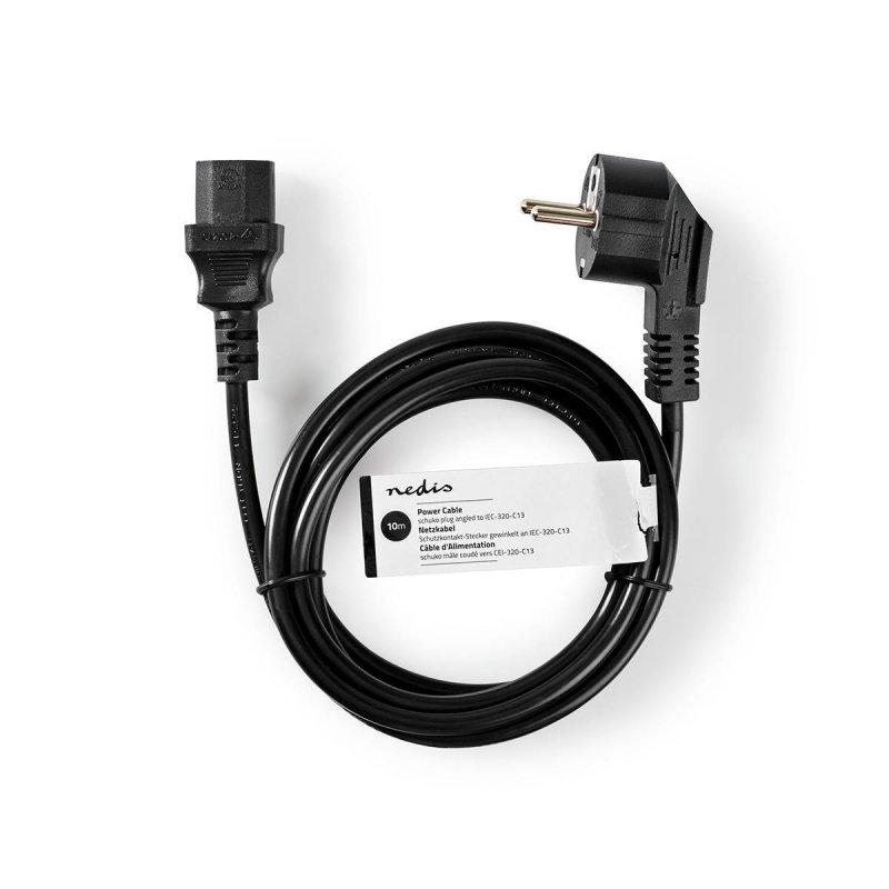 Napájecí kabel | Typ F Zástrčka | IEC-320-C13 | Úhlový 90° | Přímý | Poniklované | 10.0 m | Kulatý | PVC | Černá | Štítek - obrázek č. 2