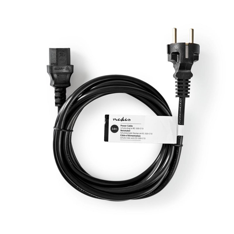 Napájecí kabel | Typ F Zástrčka | IEC-320-C13 | Přímý | Přímý | Poniklované | 2.00 m | Kulatý | PVC | Černá | Štítek - obrázek č. 2