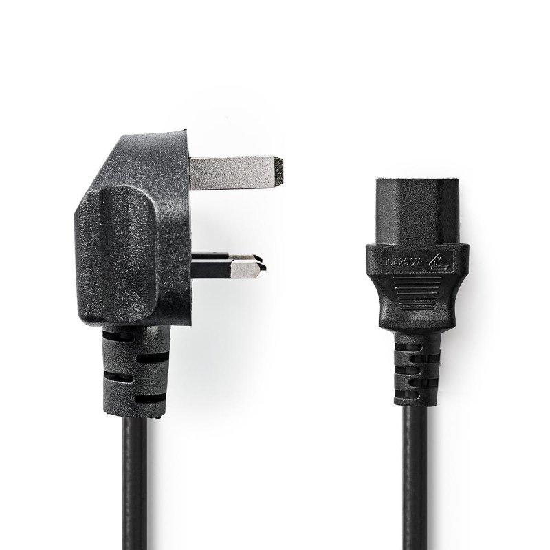 Napájecí kabel | UK Zástrčka | IEC-320-C14 | Přímý | Přímý | Poniklované | 3.00 m | Kulatý | PVC | Černá | Štítek - obrázek produktu