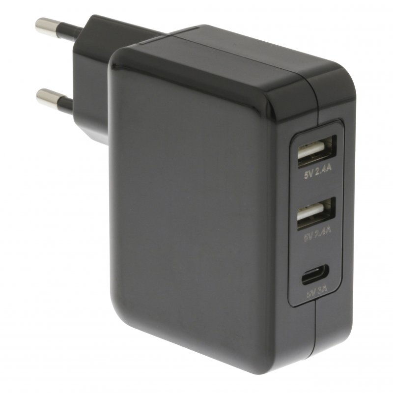 Nabíječka 3-Výstupy 4.8 A 2x USB / USB-C Černá - obrázek č. 4