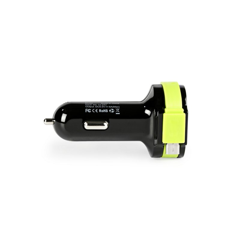 Nabíječka Do Auta 3-Výstupy 6 A 2x USB / Micro USB Černá/Zelená CH-023BL - obrázek č. 2