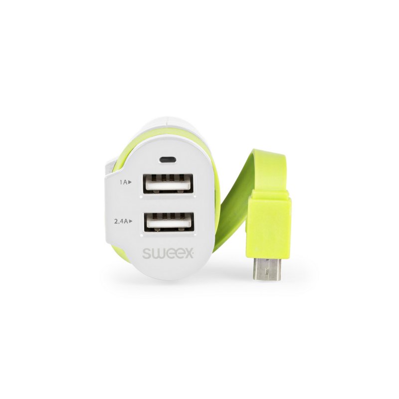 Nabíječka Do Auta 3-Výstupy 6 A 2x USB / Micro USB Bílá/Zelená - obrázek produktu