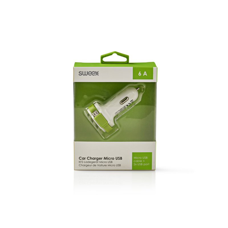 Nabíječka Do Auta 3-Výstupy 6 A 2x USB / Micro USB Bílá/Zelená - obrázek č. 3
