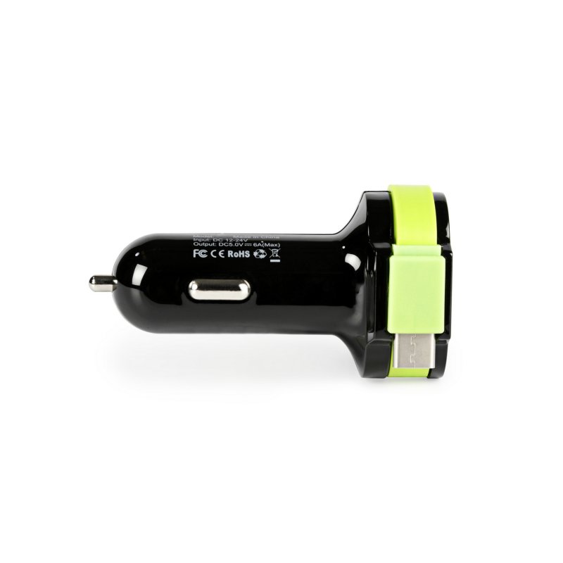 Nabíječka Do Auta 3-Výstupy 6 A 2x USB / USB-C Černá/Zelená - obrázek č. 2