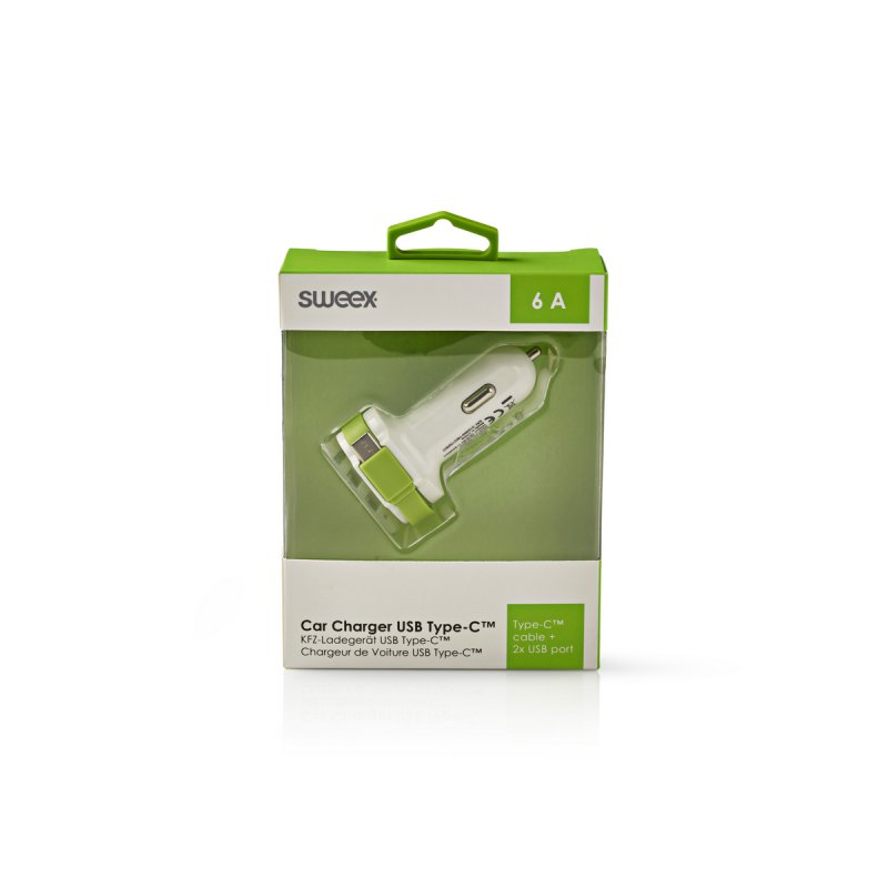 Nabíječka Do Auta 3-Výstupy 6 A 2x USB / USB-C Bílá/Zelená - obrázek č. 3