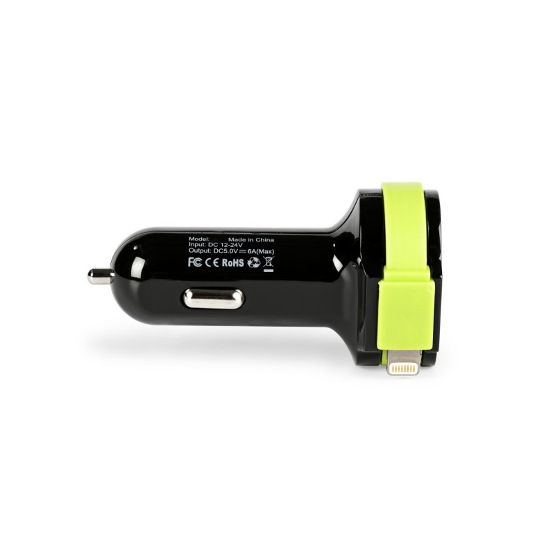 Nabíječka Do Auta 3-Výstupy 6 A 2x USB / Apple Lightning Černá/Zelená - obrázek č. 2