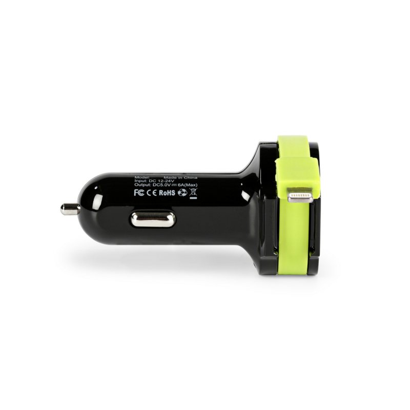 Nabíječka Do Auta 3-Výstupy 6 A 2x USB / Apple Lightning Černá/Zelená - obrázek č. 5