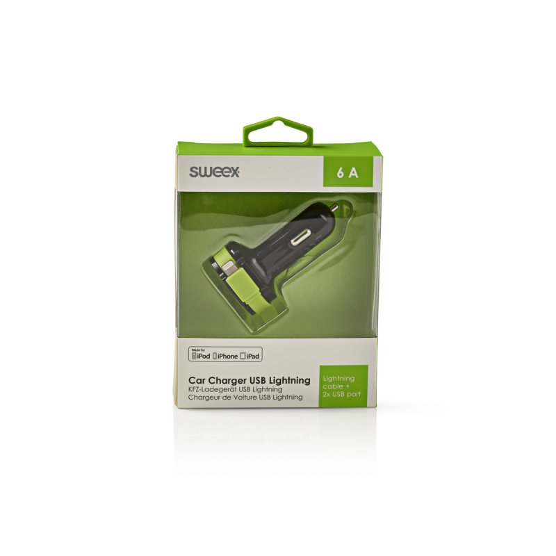 Nabíječka Do Auta 3-Výstupy 6 A 2x USB / Apple Lightning Černá/Zelená - obrázek č. 4