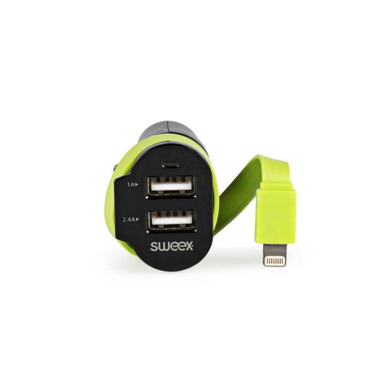 Nabíječka Do Auta 3-Výstupy 6 A 2x USB / Apple Lightning Černá/Zelená - obrázek č. 1