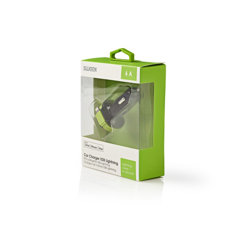 Nabíječka Do Auta 3-Výstupy 6 A 2x USB / Apple Lightning Černá/Zelená - obrázek č. 3