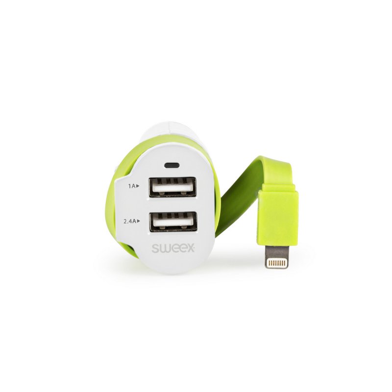 Nabíječka Do Auta 3-Výstupy 6 A 2x USB / Apple Lightning Bílá/Zelená - obrázek produktu