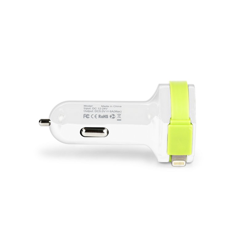 Nabíječka Do Auta 3-Výstupy 6 A 2x USB / Apple Lightning Bílá/Zelená - obrázek č. 1