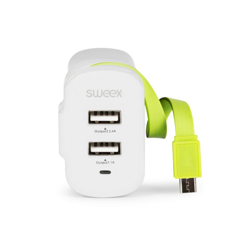 Nabíječka 3-Výstupy 3 A 2x USB / Micro USB Bílá/Zelená - obrázek produktu