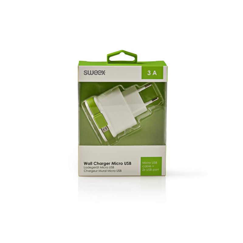 Nabíječka 3-Výstupy 3 A 2x USB / Micro USB Bílá/Zelená - obrázek č. 3