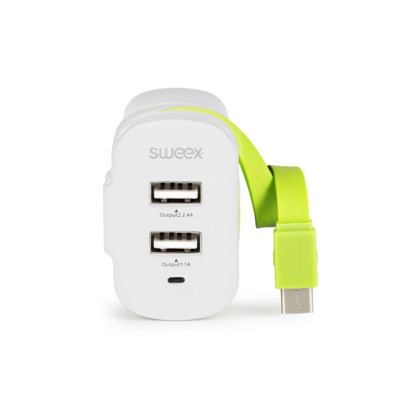 Nabíječka 3-Výstupy 3 A 2x USB / USB-C Bílá/Zelená - obrázek produktu