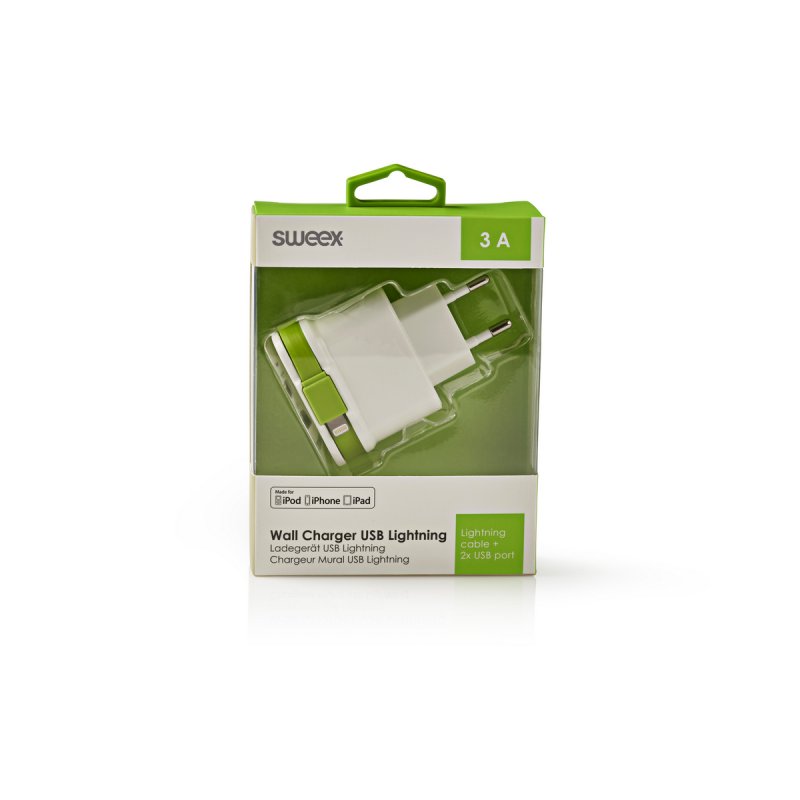 Nabíječka 3-Výstupy 3 A 2x USB / Apple Lightning Bílá/Zelená - obrázek č. 3