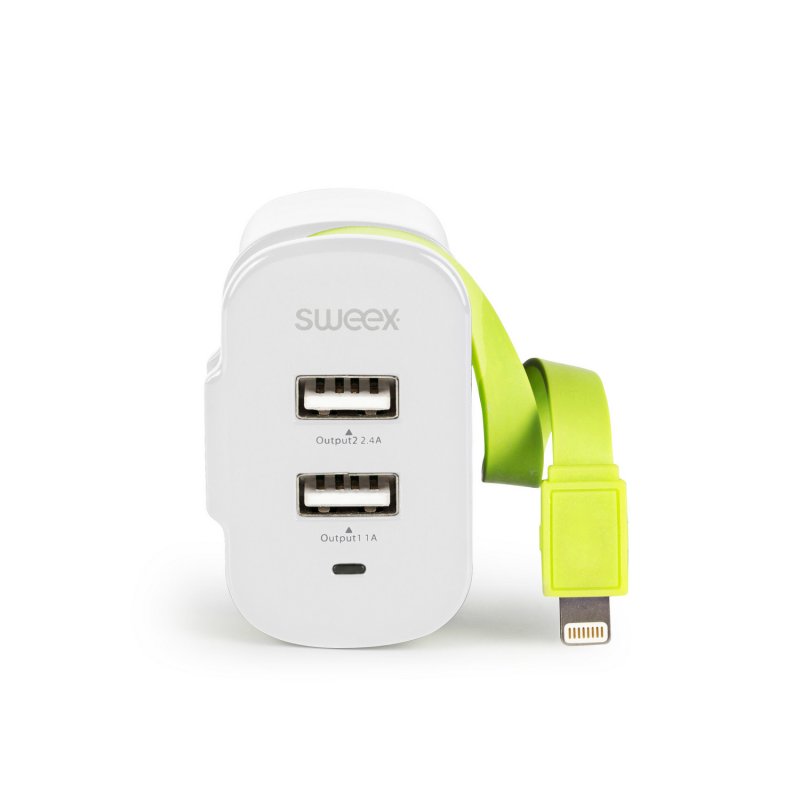 Nabíječka 3-Výstupy 3 A 2x USB / Apple Lightning Bílá/Zelená - obrázek produktu