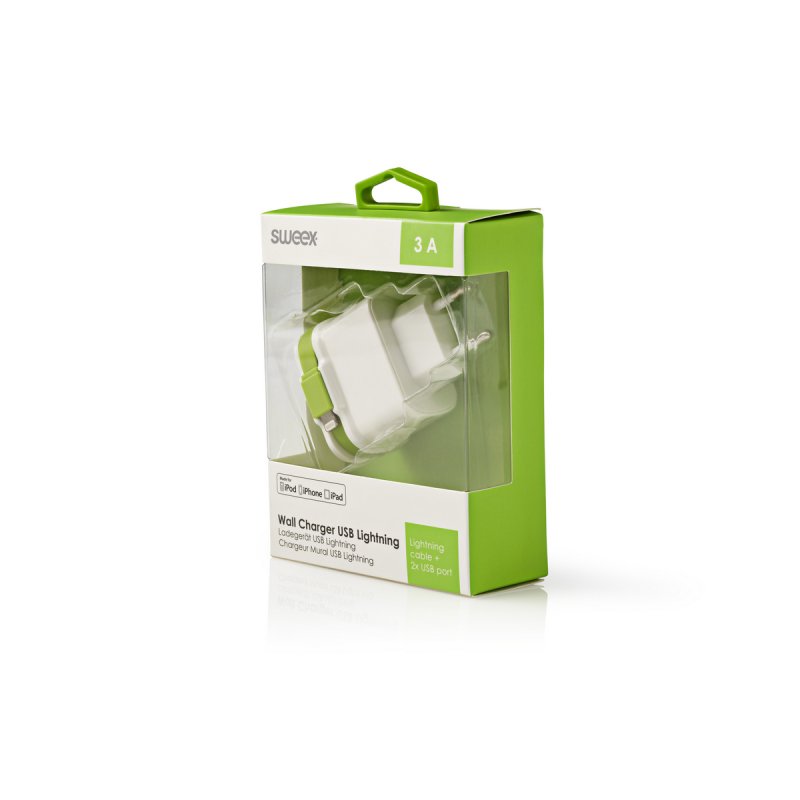 Nabíječka 3-Výstupy 3 A 2x USB / Apple Lightning Bílá/Zelená - obrázek č. 2