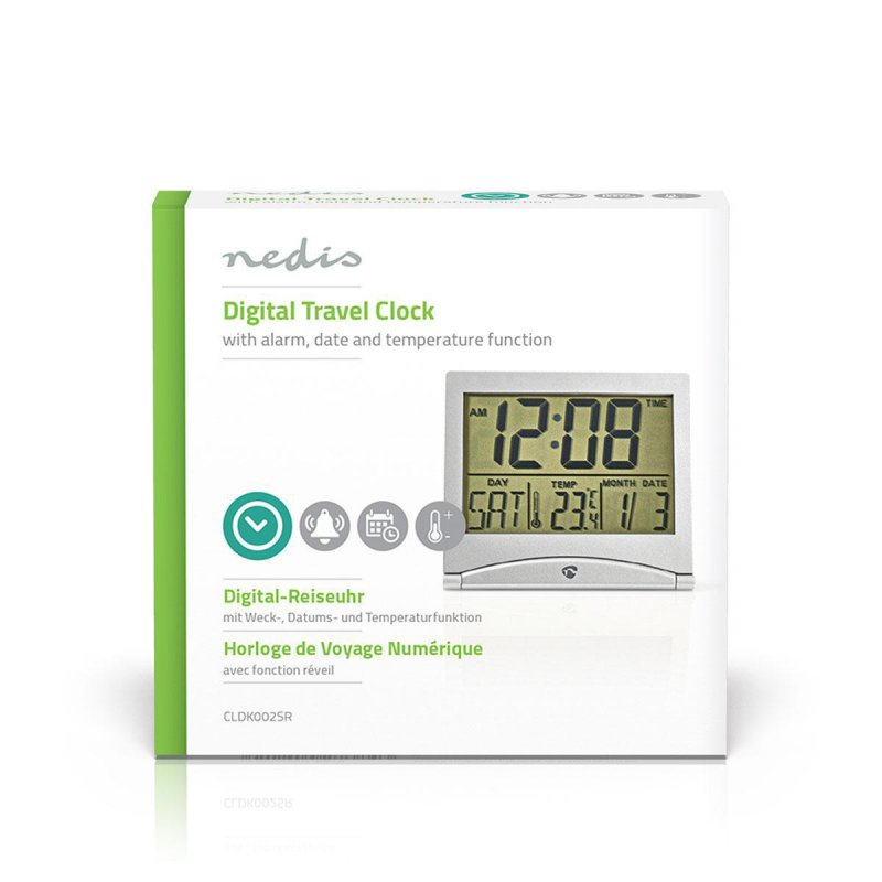 Digitální Stolní Budík | LCD Displej | 5 cm | Skládací | Zobrazení data | Funkce časovače | Vnitřní teplota | Ano | Stříbrná - obrázek č. 6