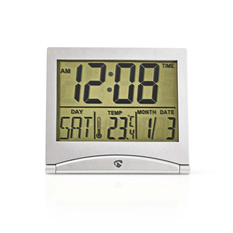Digitální Stolní Budík | LCD Displej | 5 cm | Skládací | Zobrazení data | Funkce časovače | Vnitřní teplota | Ano | Stříbrná - obrázek produktu