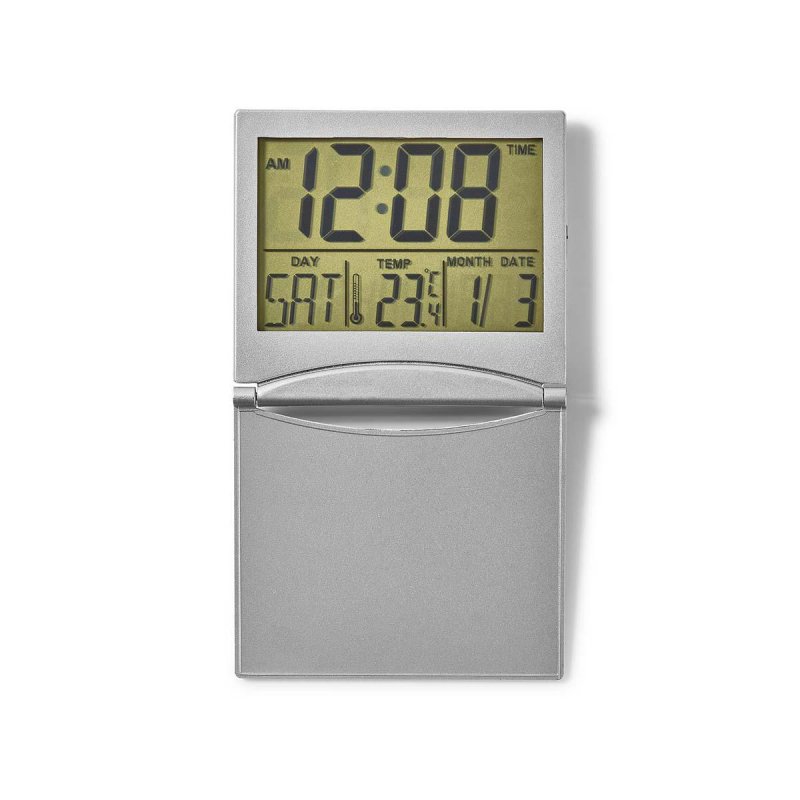 Digitální Stolní Budík | LCD Displej | 5 cm | Skládací | Zobrazení data | Funkce časovače | Vnitřní teplota | Ano | Stříbrná - obrázek č. 5