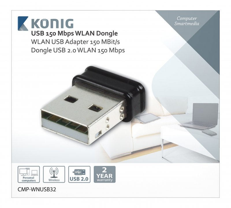 Bezdrátový USB Adaptér N150 2.4 GHz Černá/Kov - obrázek č. 2