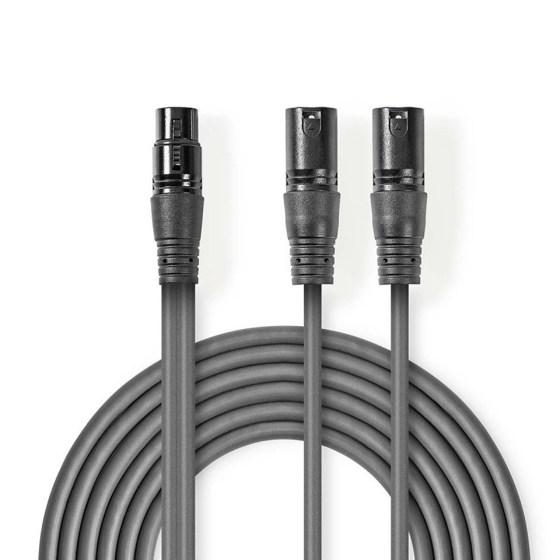 Vyvážený Audio kabel | 2x XLR 3pinový Zástrčka | XLR 3kolíková Zásuvka | Poniklované | 1.50 m | Kulatý | PVC | Tmavě šedá | Kart - obrázek produktu