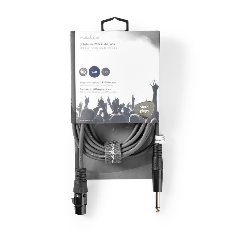 Nevyvážený Audio Cable | XLR 3kolíková Zásuvka | Muž 6,35 mm | Poniklované | 5.00 m | Kulatý | PVC | Tmavě šedá | Karton - obrázek č. 2