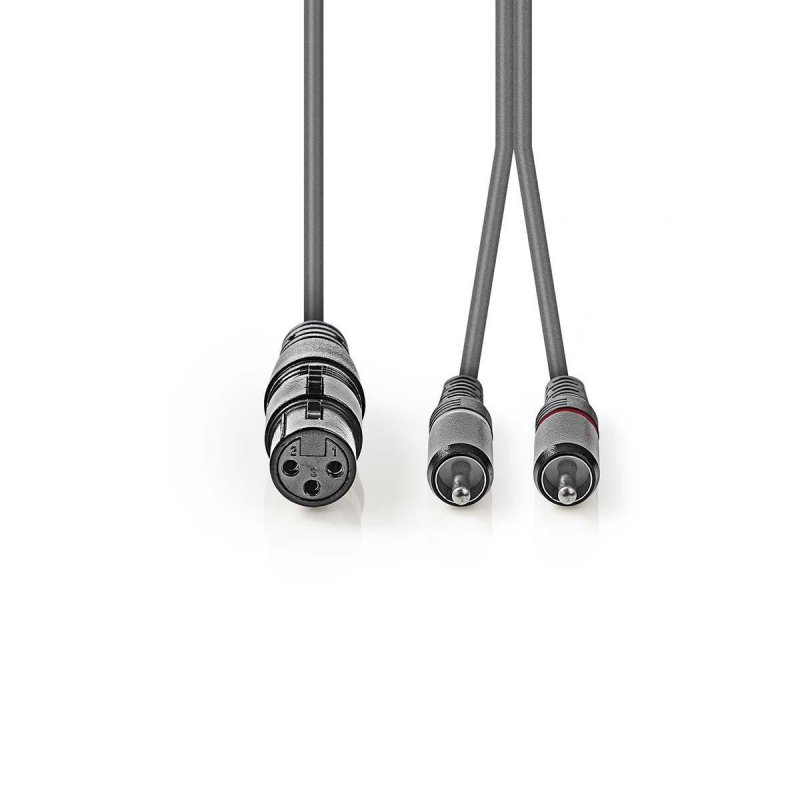 Vyvážený Audio kabel | XLR 3kolíková Zásuvka | 2x RCA Zástrčka | Poniklované | 1.50 m | Kulatý | PVC | Tmavě šedá | Karton - obrázek č. 1
