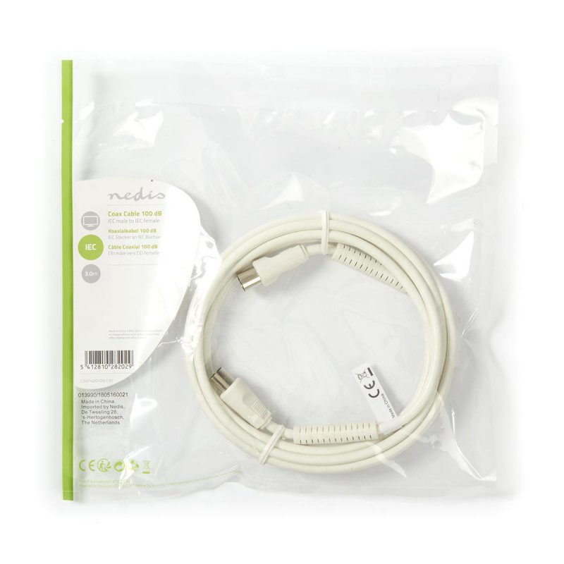 Koaxiální Kabel | IEC (Koax) Zástrčka | IEC (Koax) Zásuvka | Poniklované | 75 Ohm | S dvojitým stíněním | 3.00 m | Kulatý | PVC - obrázek č. 2
