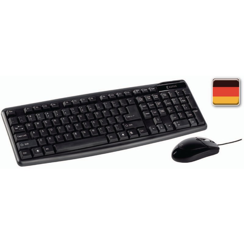 Kabelová Myš a Klávesnice Standardní USB Německá Černá - obrázek produktu