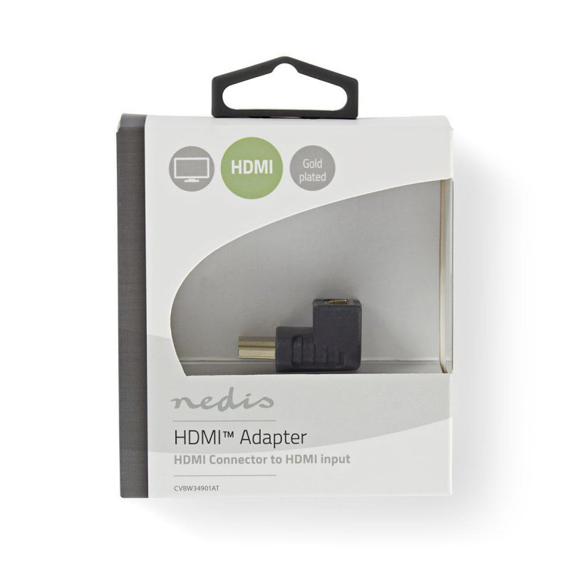 HDMI™ Adaptér | Konektor HDMI ™ | HDMI ™ Zásuvka | Pozlacené | Úhlový 90° | ABS | Antracit | 1 kusů | Box s Okénkem - obrázek č. 3