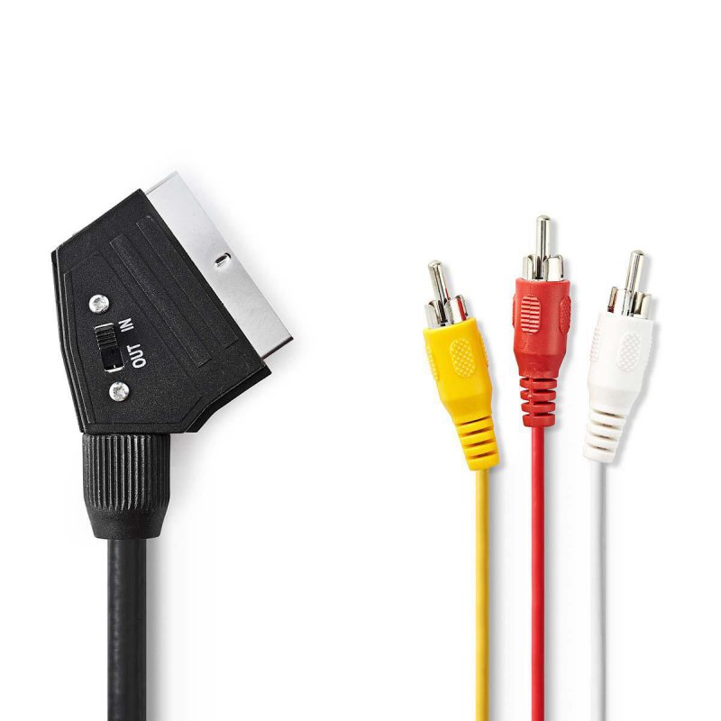 SCART kabel | SCART Zástrčka | 3x RCA Zástrčka | Poniklované | Přepínatelné | 480p | 2.00 m | Kulatý | PVC | Černá | Blistr - obrázek produktu