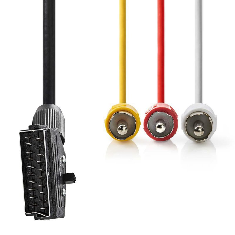 SCART kabel | SCART Zástrčka | 3x RCA Zástrčka | Poniklované | Přepínatelné | 480p | 2.00 m | Kulatý | PVC | Černá | Blistr - obrázek č. 1