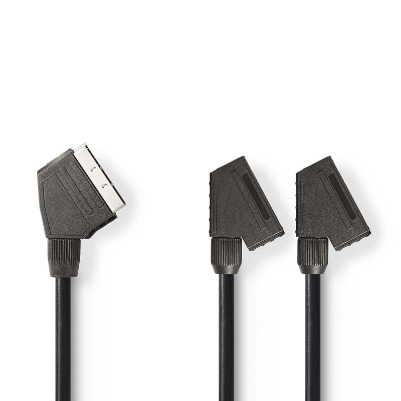 SCART kabel | SCART Zástrčka | 2x SCART Zásuvka | Poniklované | 480p | 0.20 m | Kulatý | PVC | Černá | Plastový Sáček - obrázek produktu
