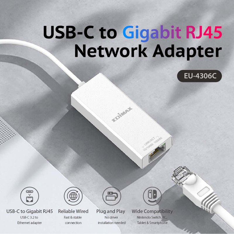 USB 3.2 Type C to Gigabit Ethernet Adapter EU-4306C - obrázek č. 4