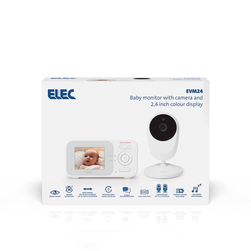 Baby monitor with camera with 2.4-inch colour display, night vision and talkback function - White EVM24 - obrázek č. 2