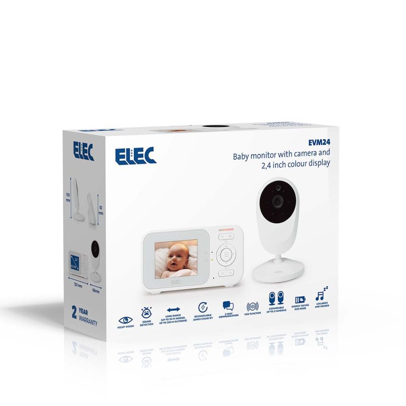 Baby monitor with camera with 2.4-inch colour display, night vision and talkback function - White EVM24 - obrázek č. 4